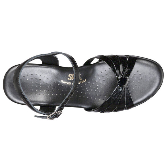 SAS Strippy Black Leather Quarter Strap Wedge Sandal Womens 6N - Picture 8 of 10